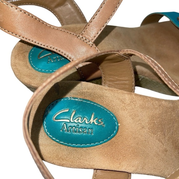 Clarks Artisan Women's Shoes Size 8.5M Turquoise/Brown Leather Wedge Platform - Picture 6 of 13